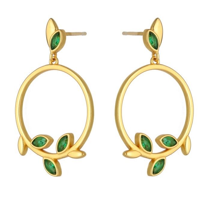 Silver Earrings Emerald Cz Gold Plated