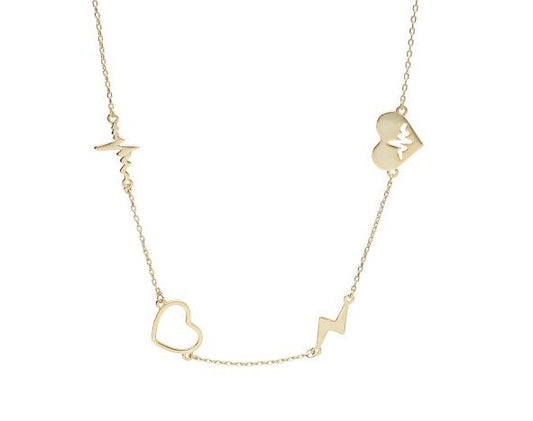 Silver Necklace Gold Plated Heart Heartbeat