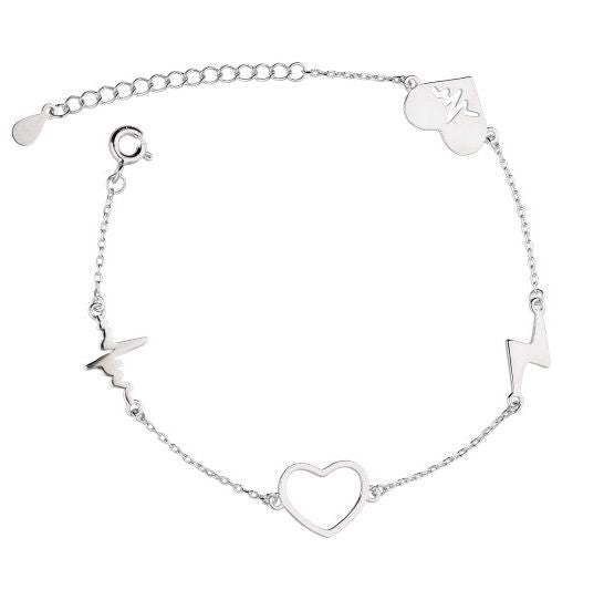 Silver Bracelet Heart Heartbeat