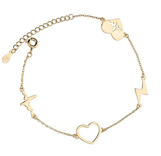 Silver Bracelet Gold Plated Heart Heartbeat