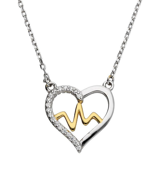 Silver Necklace Heartbeat Rhodium&Gold