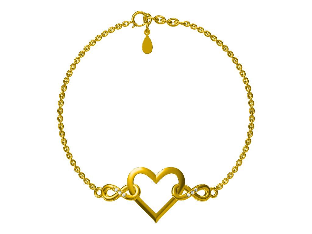 Silver Bracelet 16.5+3 Gold Plated Heart