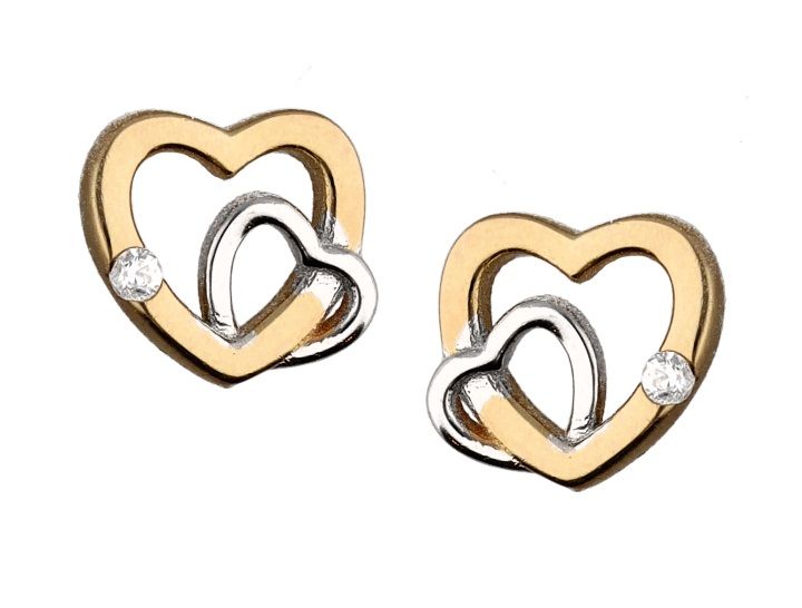 Silver Earrings Gold Pated Small Heart Rhodium Heart