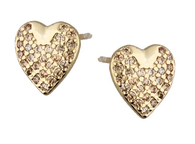 Silver Earrings Gold Plated Champagne Cz Heart