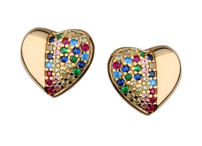 Silver Earrings Gold Plated Multicolor Heart