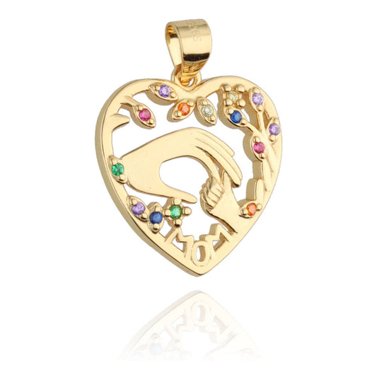 Silver Pendant Gold Plated Heart Mom