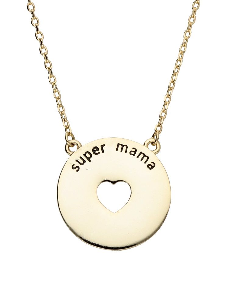 Silver Necklace Gold Plated Black Inscription Heart Mama