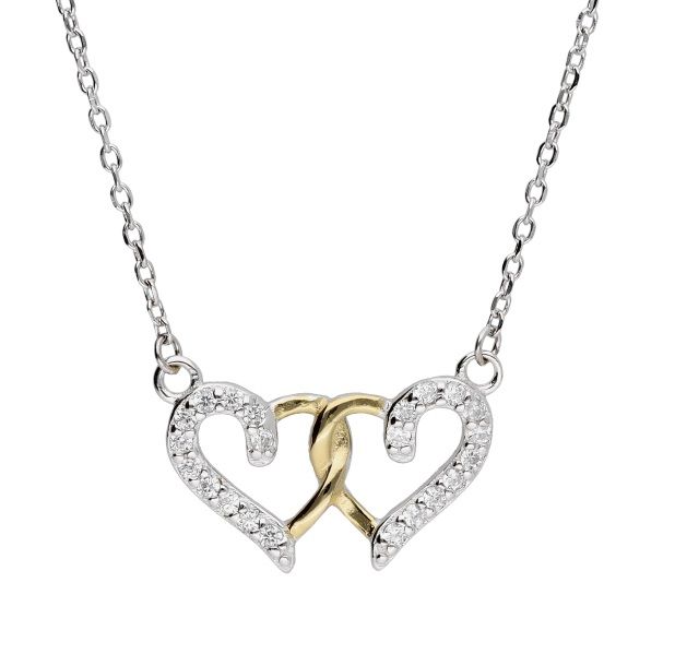 Silver Necklace Rhodium & Gold Heart 43+3