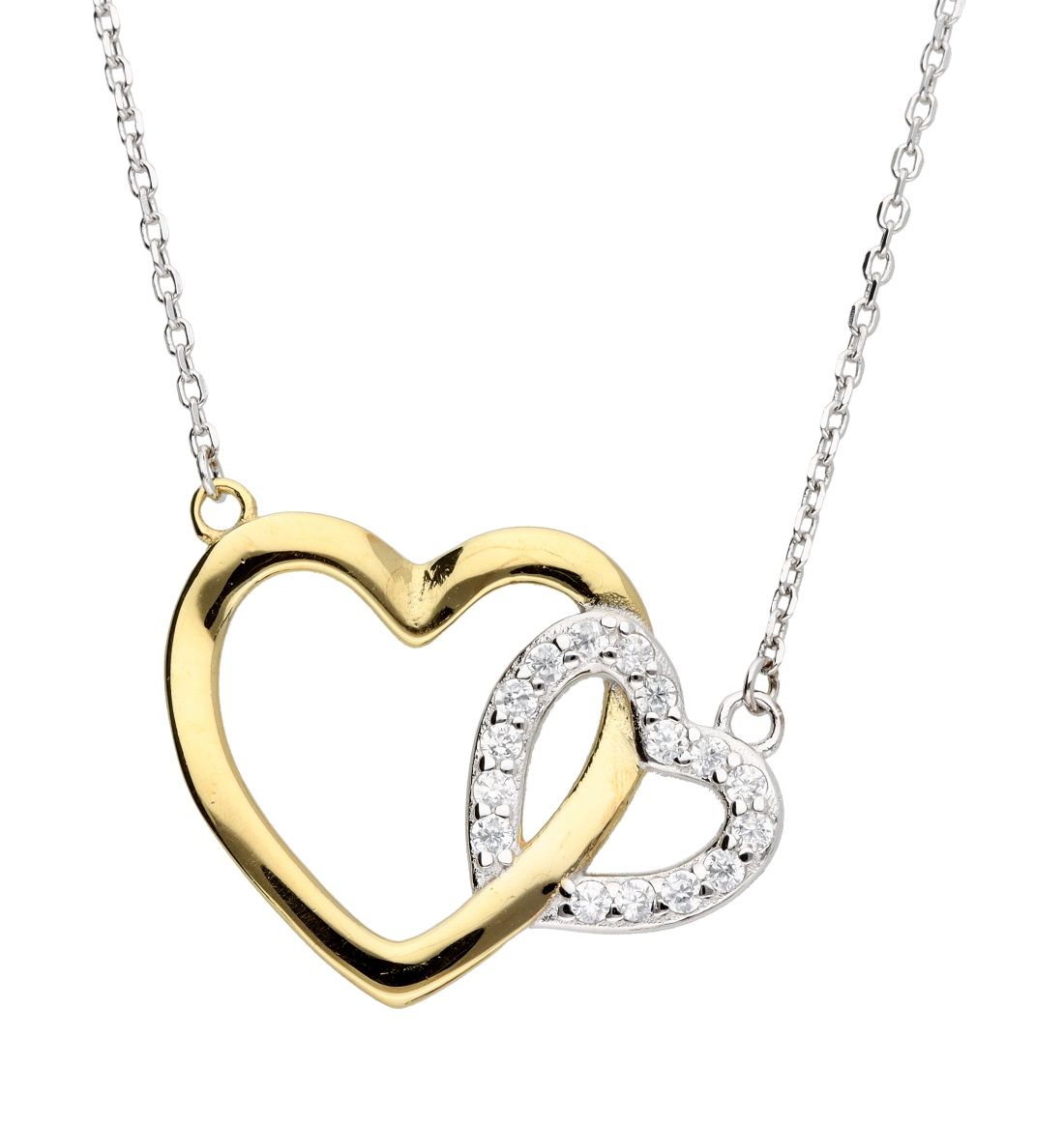 Silver Necklace 43+3 Rhodium&Gold Heart