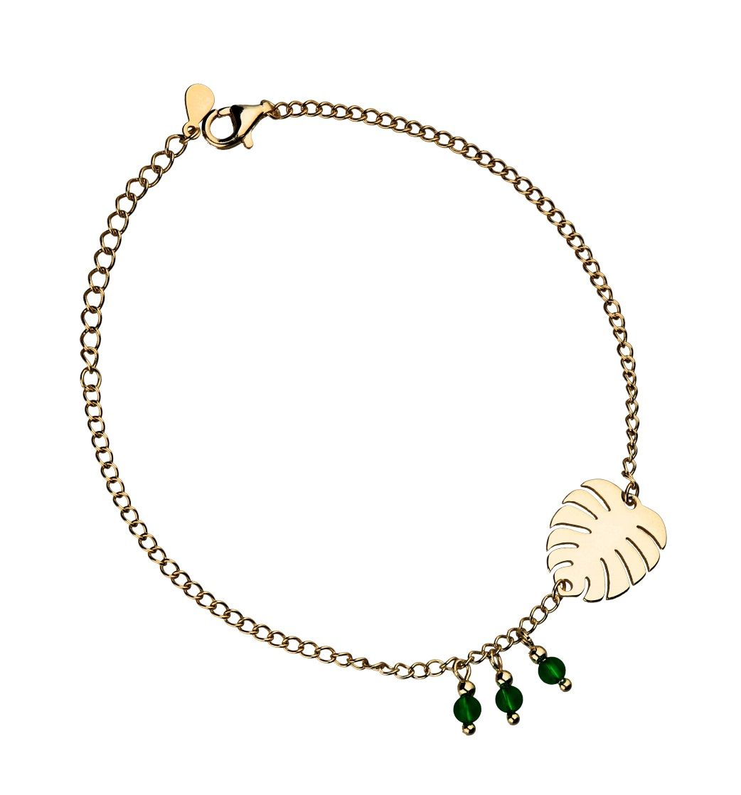 Silver Bracelet 16.5+3 Gold Plated Monstera Leaf