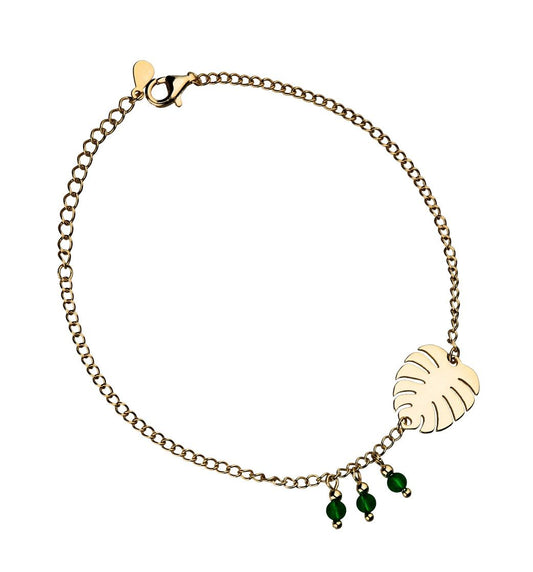 Silver Bracelet 16.5+3 Gold Plated Monstera Leaf