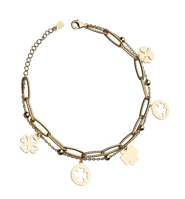 Silver Bracelet 16.5+3 Gold Plated Clover