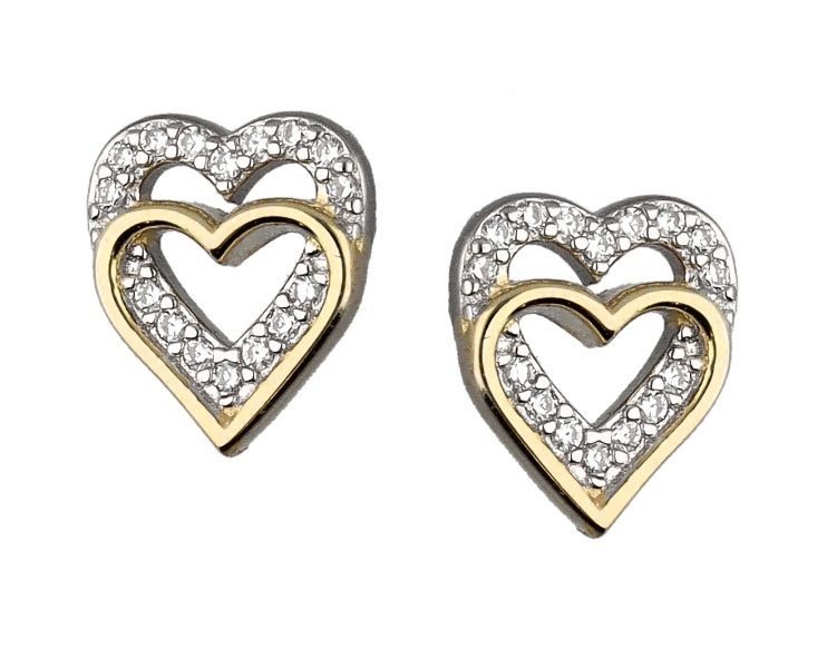 Silver Earrings Rhodium & Gold Heart