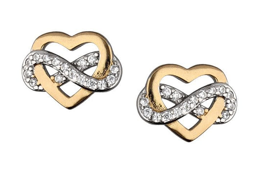 Silver Earrings Rhodium & Gold Infinity Heart