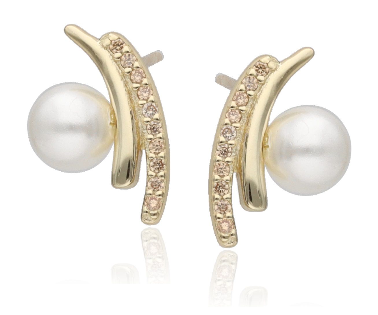 Silver Earrings Gold Plated Pearl