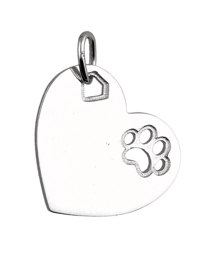 Silver Pendant Heart Dog Paw Engraving