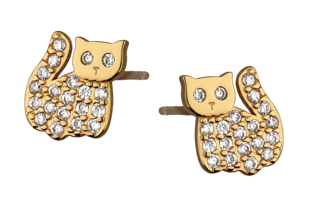 Silver Earrings Gold Cat Kids