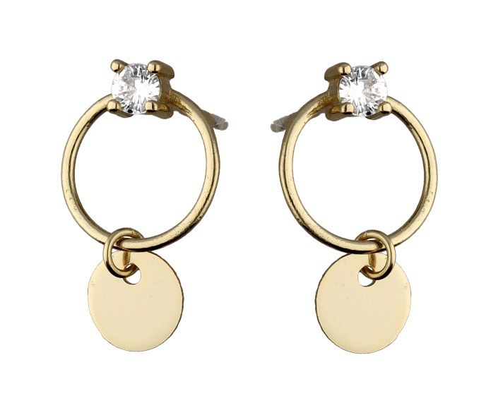 Silver Earrings Gold Plated White Cz