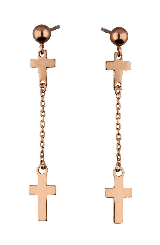 Silver Earrings Rosegold Cross Chain