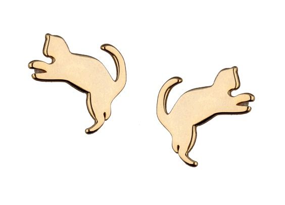 Silver Earrings Gold Plated Cat Kids