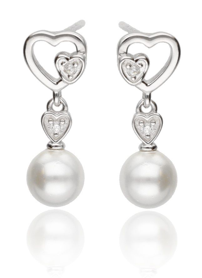 Silver Earrings Pearl Heart