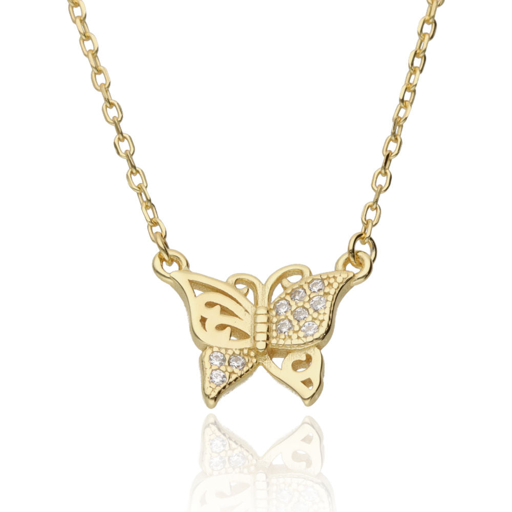 Silver Necklace Gold Plated Butterfly