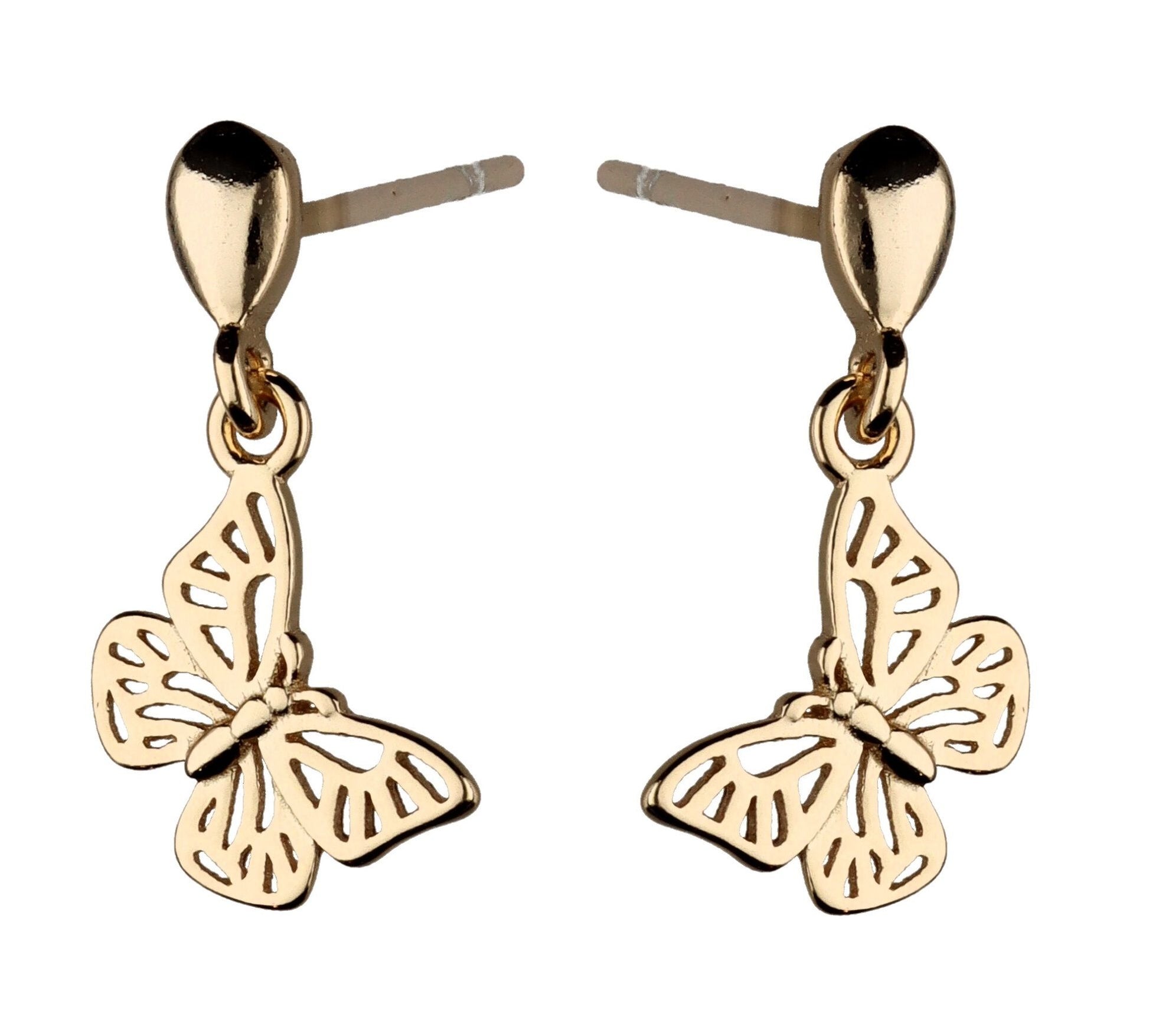 Silver Earrings Gold Plated Butterfly