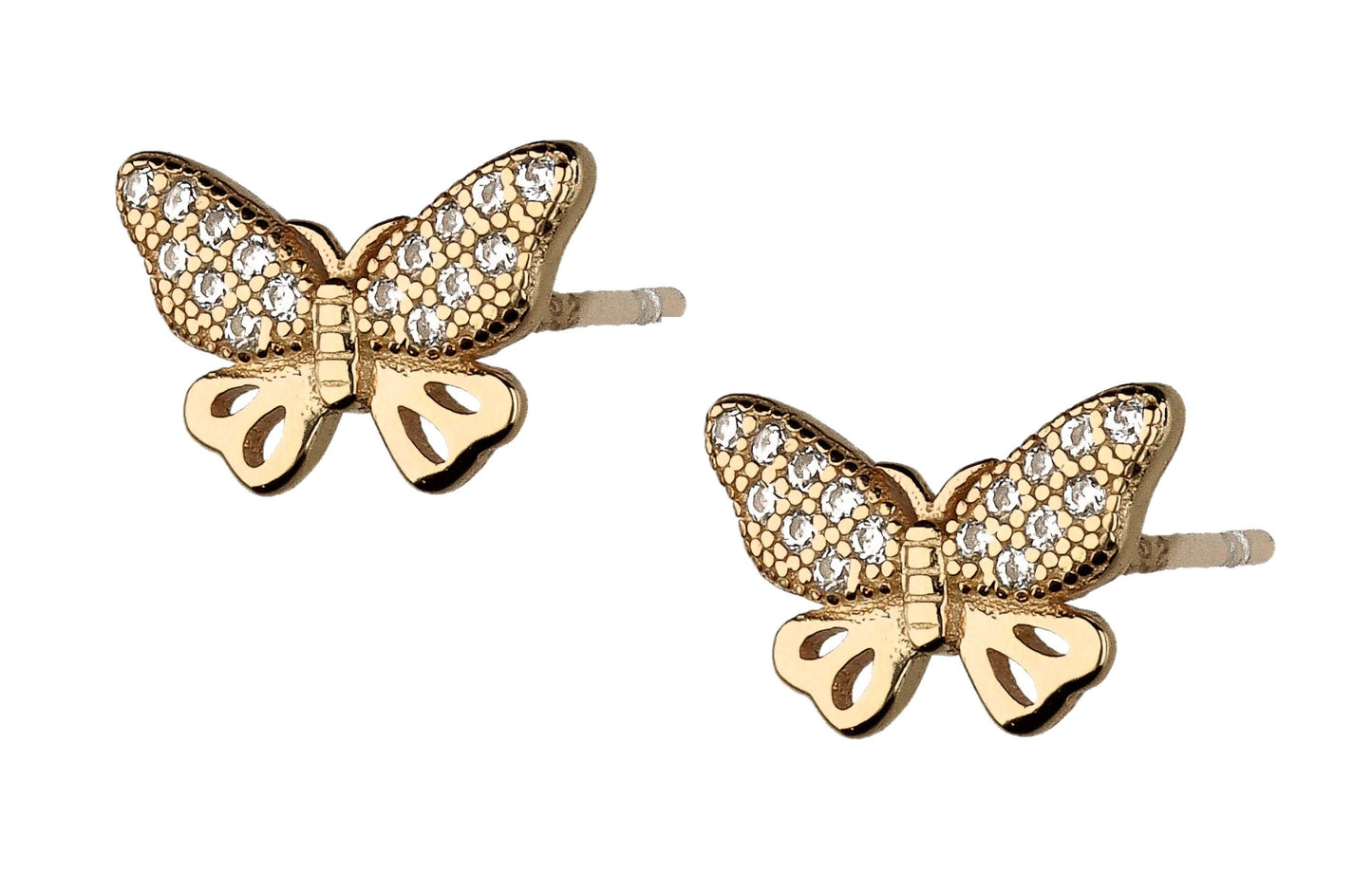 Silver Earrings Gold Plated Butterfly