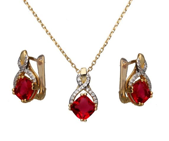 Silver Jewelry Set Length 43+3 Ruby ​​5 Gold Plated