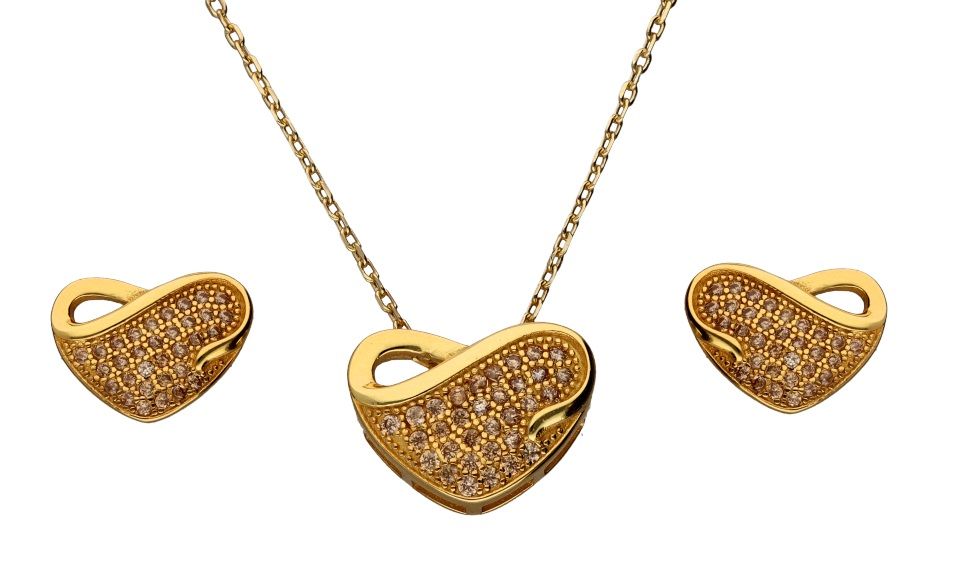 Silver Jewelry Set Gold Plated Heart