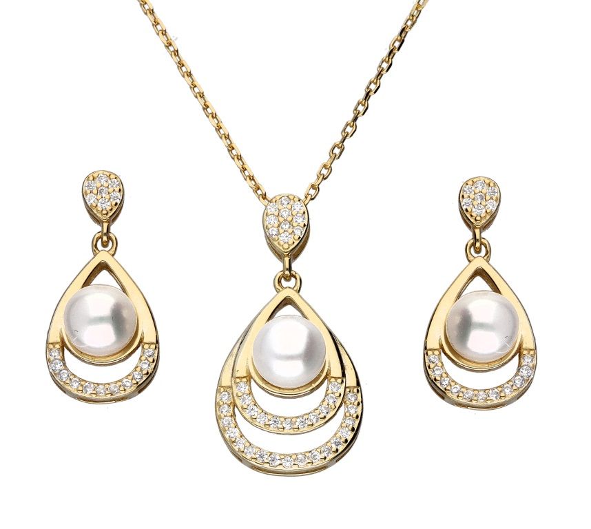 Silver Jewelry Set Length 43+3 Gold Plated Pearl