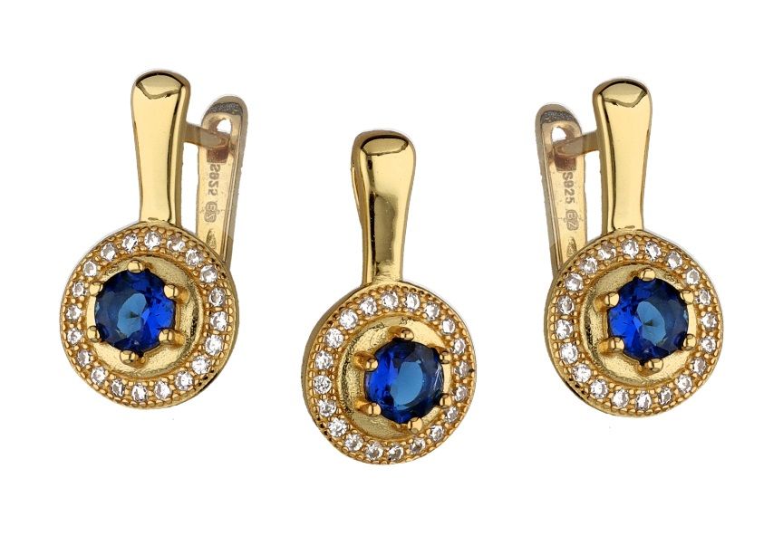 Silver Jewelry Set Blue Steel Cz Gold Plated