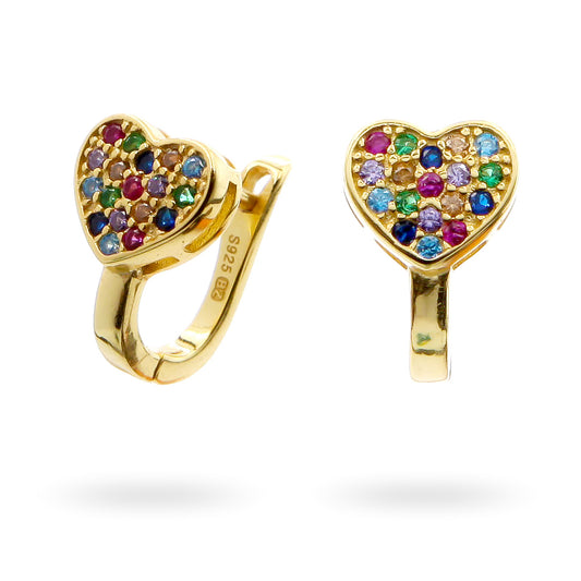 Silver Earrings Mix Color Cz Gold Plated Heart