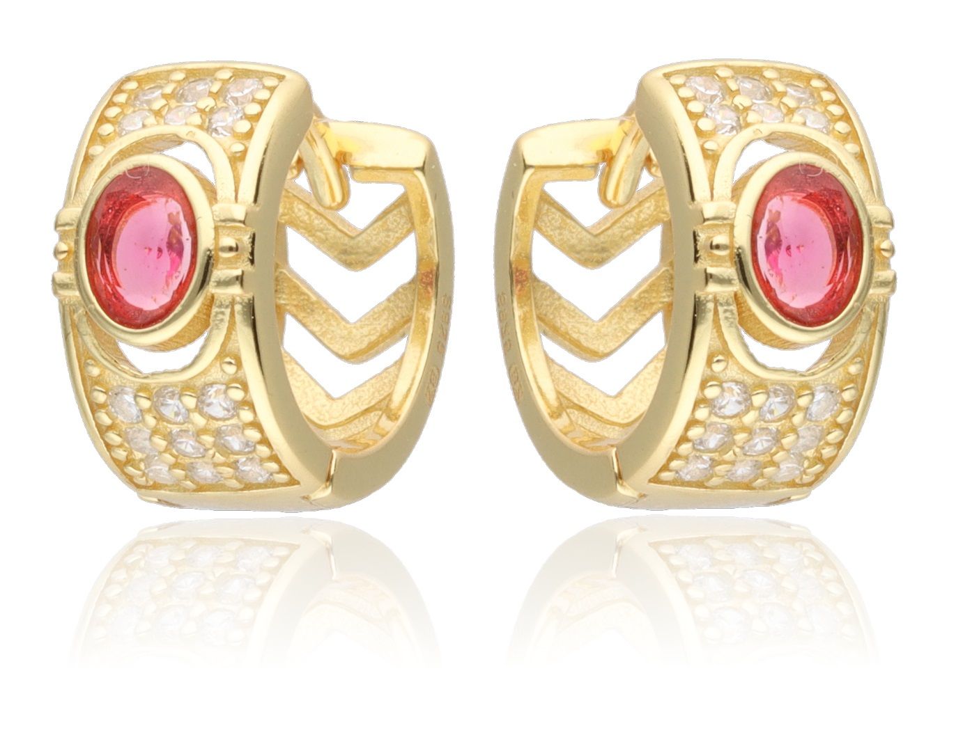 Silver Earrings Red Steel Main Cz Gold Plated