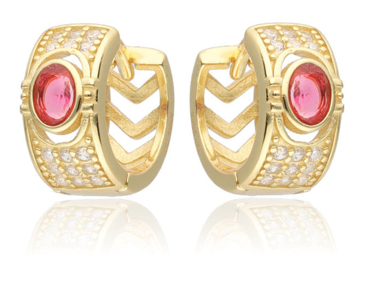 Silver Earrings Red Steel Main Cz Gold Plated