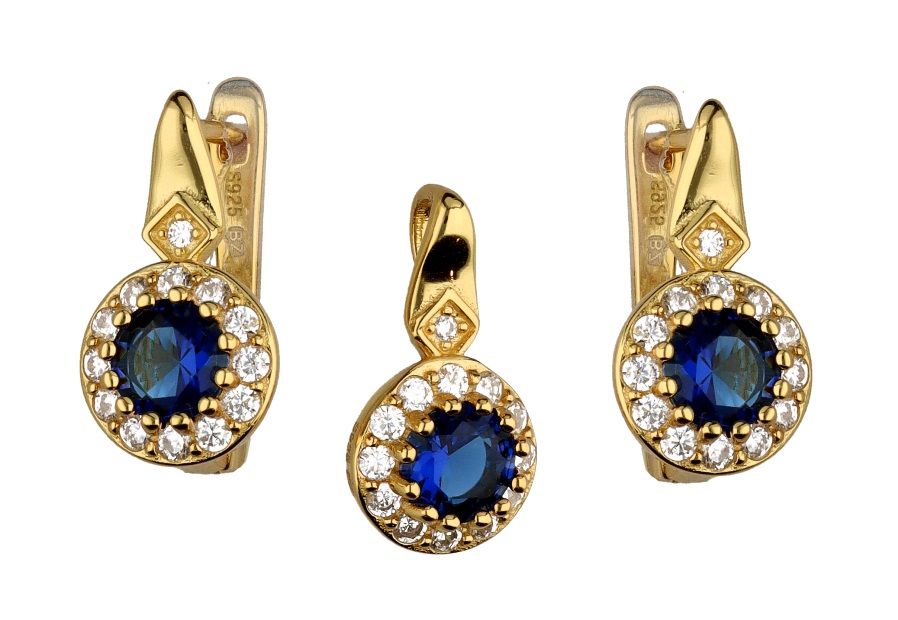 Silver Jewelry Set Blue Steel Main Cz Gold Plated