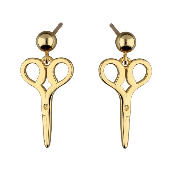 Silver Earrings Gold Plated Scissors