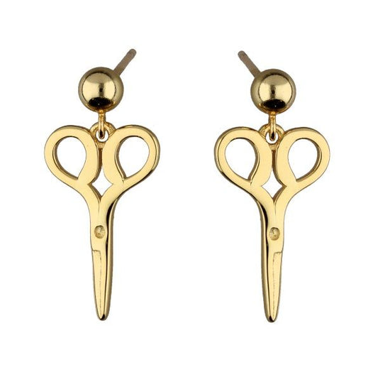 Silver Earrings Gold Plated Scissors