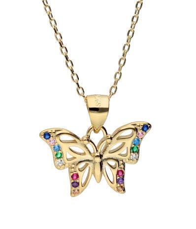 Silver Necklace 43+3 Gold Plated Butterfly