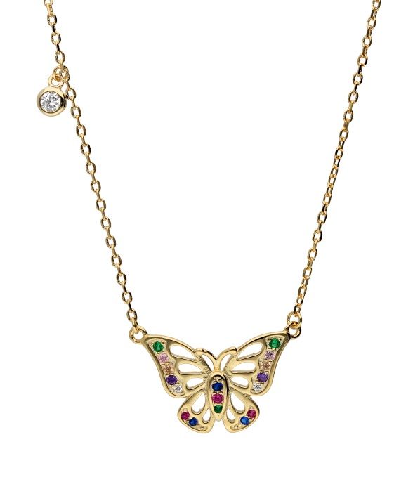 Silver Necklace 43+3 Gold Plated Butterfly