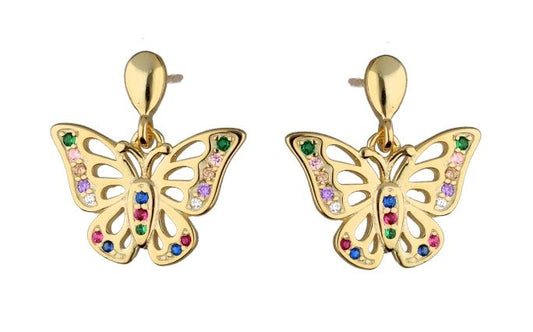 Silver Earrings Gold Plated Butterfly