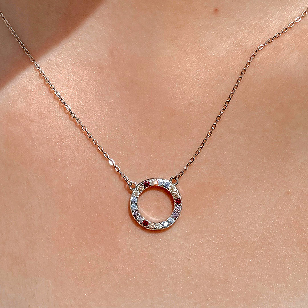 Silver Necklace Circle with Colorful Phianite Stones | 43+3 cm