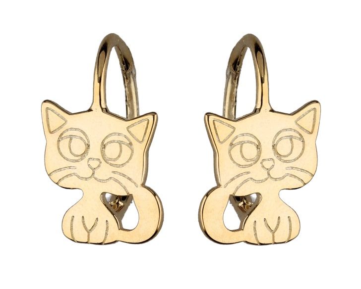 Silver Earrings Gold Plated Cat Kids English.