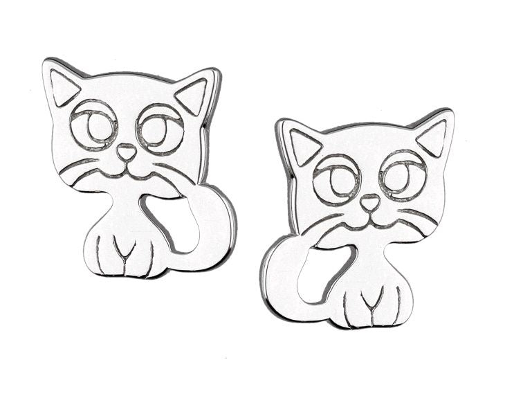 Silver Earrings Cat Kids