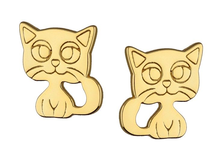 Silver Earrings Gold Plated Cat Kids