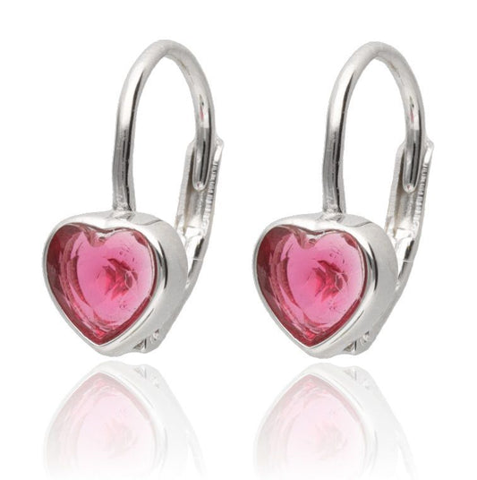 Silver Earrings Heart English Red Steel Jade