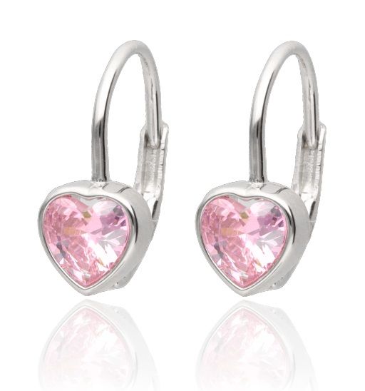 Silver Earrings Heart English Pink