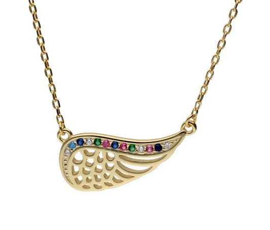 Silver Necklace 43+3 Gold Plated Wings