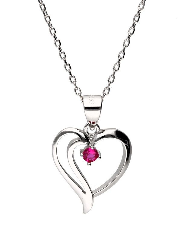 Silver Necklace Ruby ​​Heart