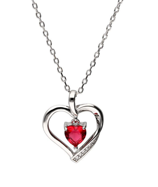 Silver Necklace Ruby ​​Heart